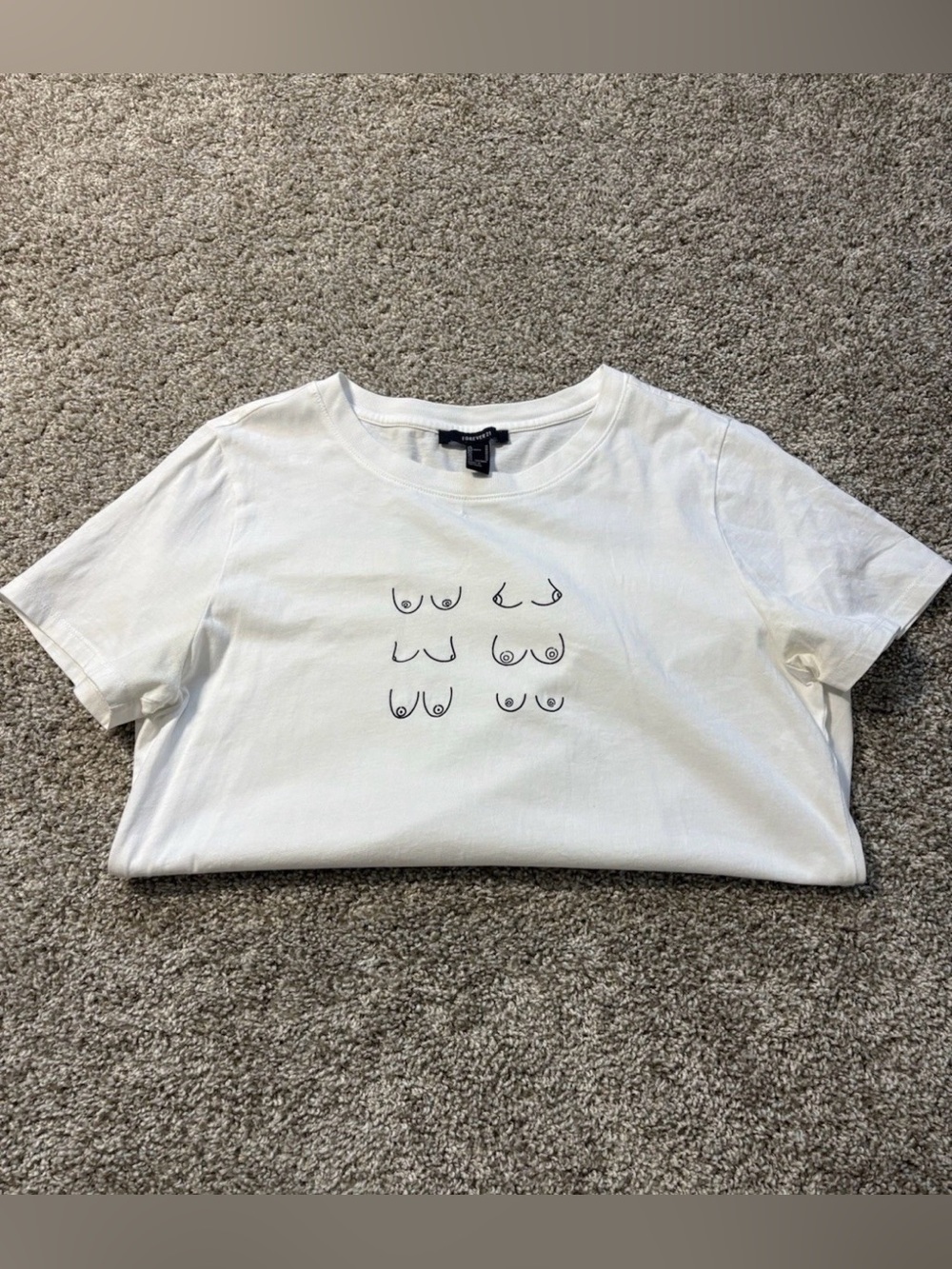 FOREVER 21 White Graphic Print Crew Neck Short Sleeve T-Shirt Size L